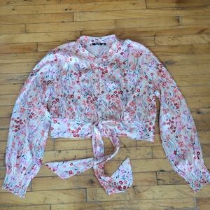 Floral Tie-Front Blouse in Pink